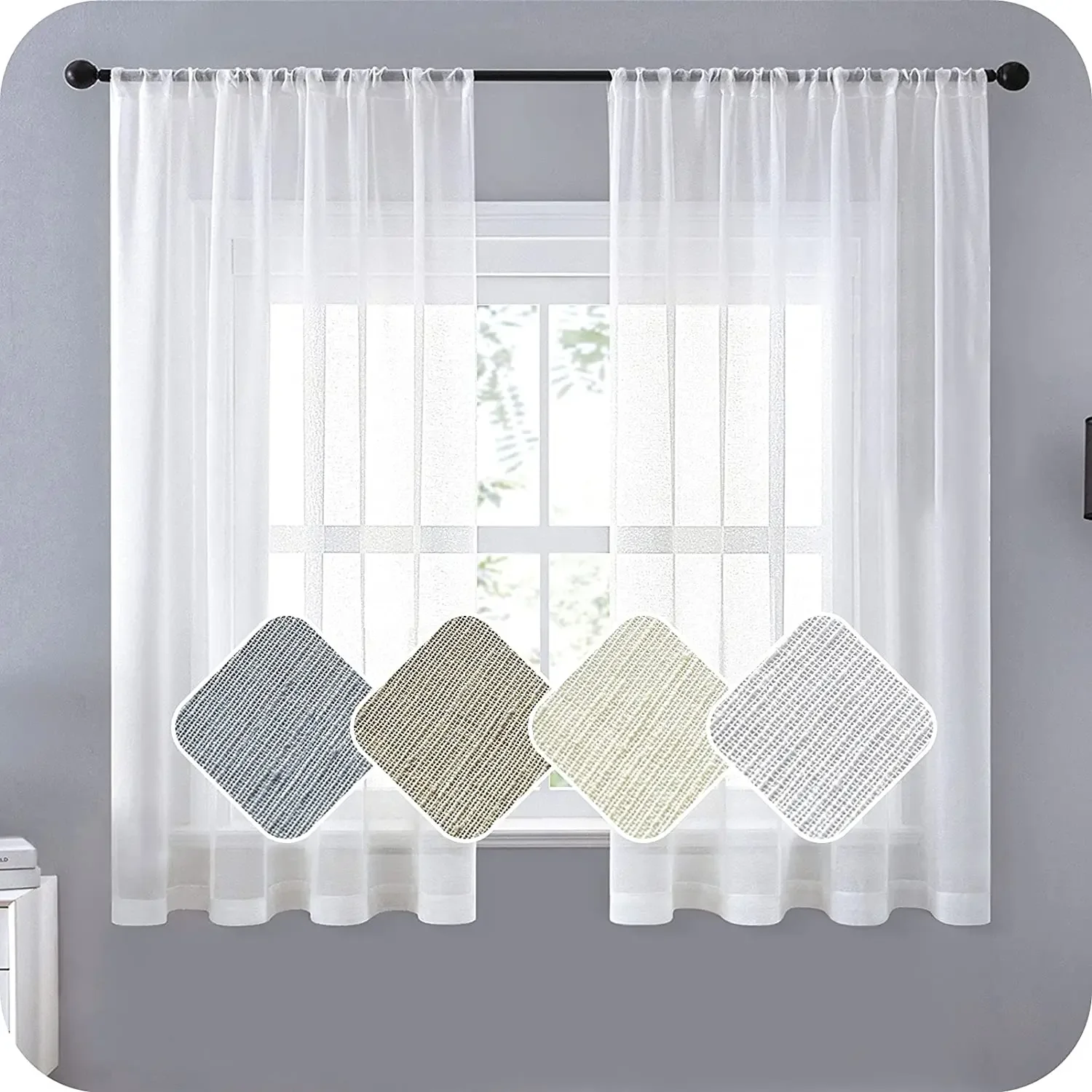 White Sheer Short Curtains Linen Effect for Living Room Bedroom Modern Voile Curtain Tulle Kitchen Half Window Treatments