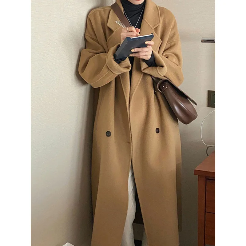 Anti-season woolen coat women's 2024 winter new Korean medium and long small gray double-sided cashmere woolen coat