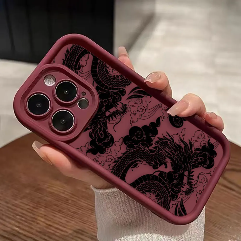 Painted Dragons Phoenixes Luxtury Phone Case For iPhone Apple 15 14 12 13 11 Pro 8 7 SE Plus X XR XS Max Funda Case Capa Shell