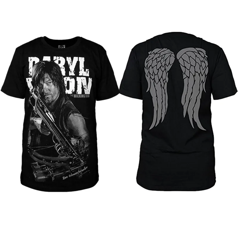 Walking TV Dead Daryl Cosplay T shirt Dixon Roleplay Fantasia Adult Men Summer Black Casual Short Sleeve Shirt O-Neck Top Tees