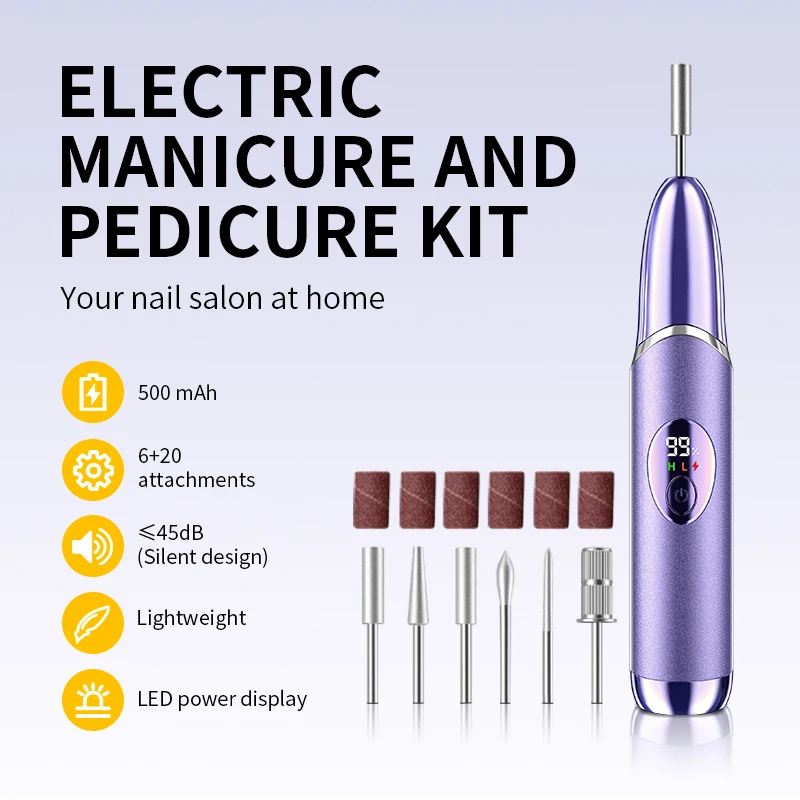 آلة مثقاب أظافر كهربائية لاسلكية، مجموعة مبرد أظافر 6 في 1 محمولة قابلة لإعادة الشحن لجميع العناية بالأظافر، أداة صالون حفر الأظافر #2