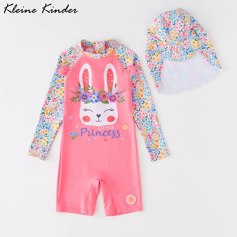 Swimsuit Kids Girl Long Sleeves Swimwear for Girls Cartoon Rabbit UPF50 UV Protection Children's Bathing Suit Beach Clothes Baby