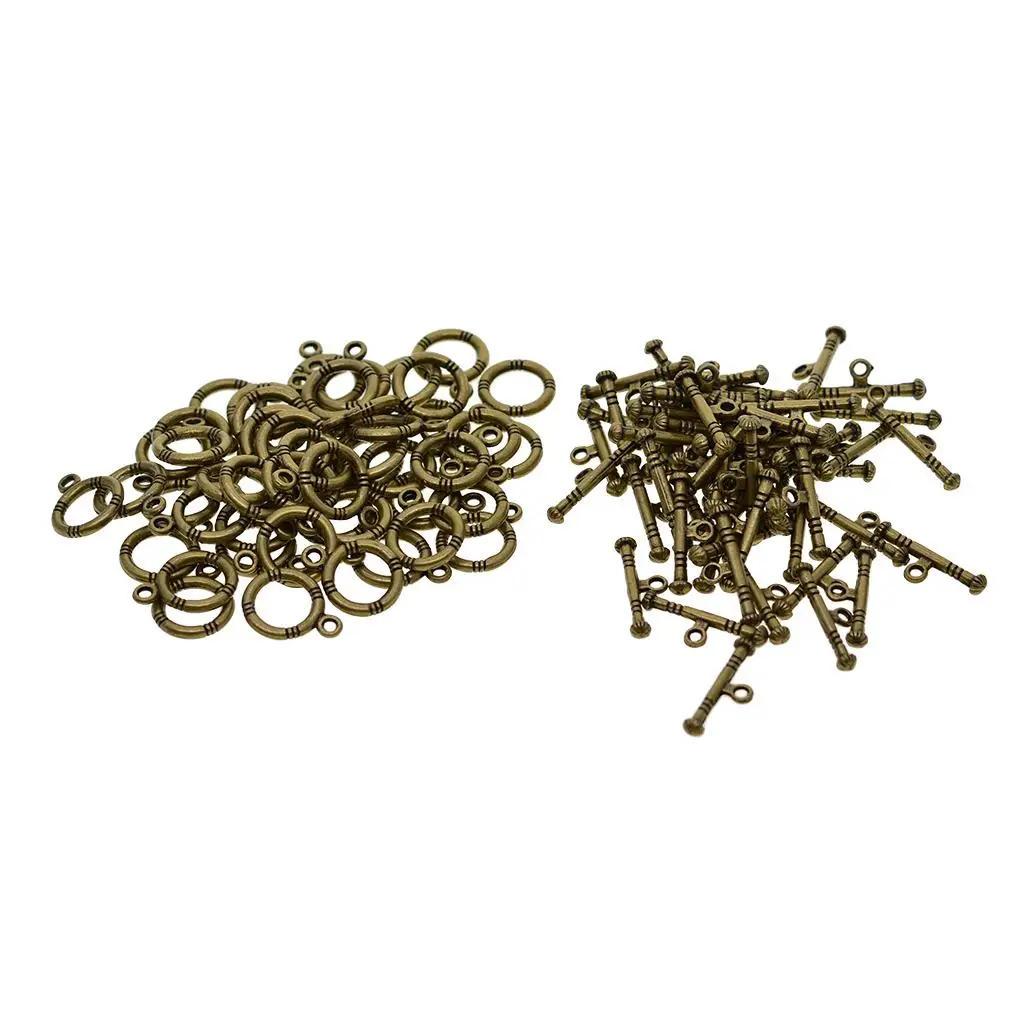 Engraved Round Bronze Toggle Clasps Alloy Findings Jewelry Connector for Bracelet Necklace DIY Crafts