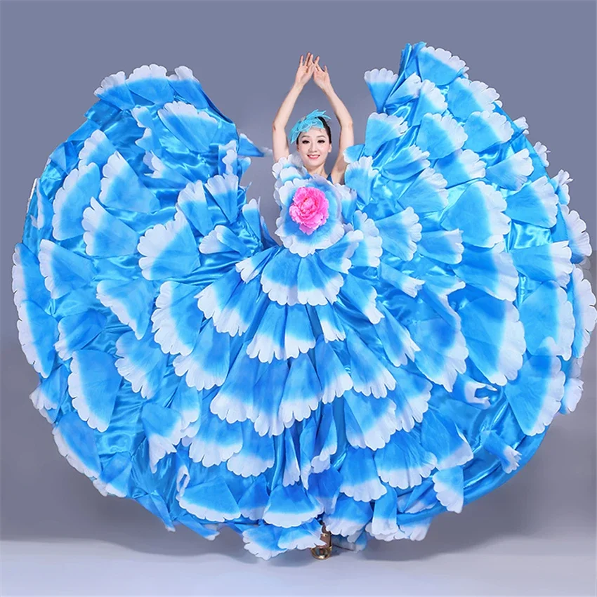 Dança cigana saia mulher espanha trajes de barriga grande pétala coro espanhol palco desempenho wear 360-720 graus vestido flamenco