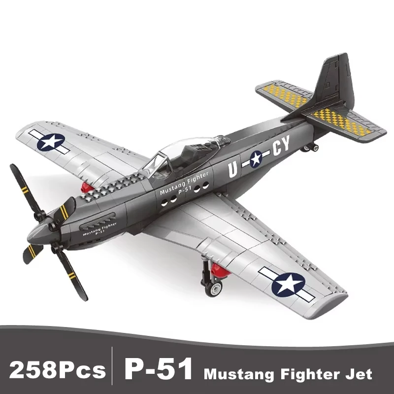 

USA P-51 Mustang Fighter Jets Technical 256 Pcs MOC Building Blocks, Military Aircraft Airplane Model Air Force Collectors Gift