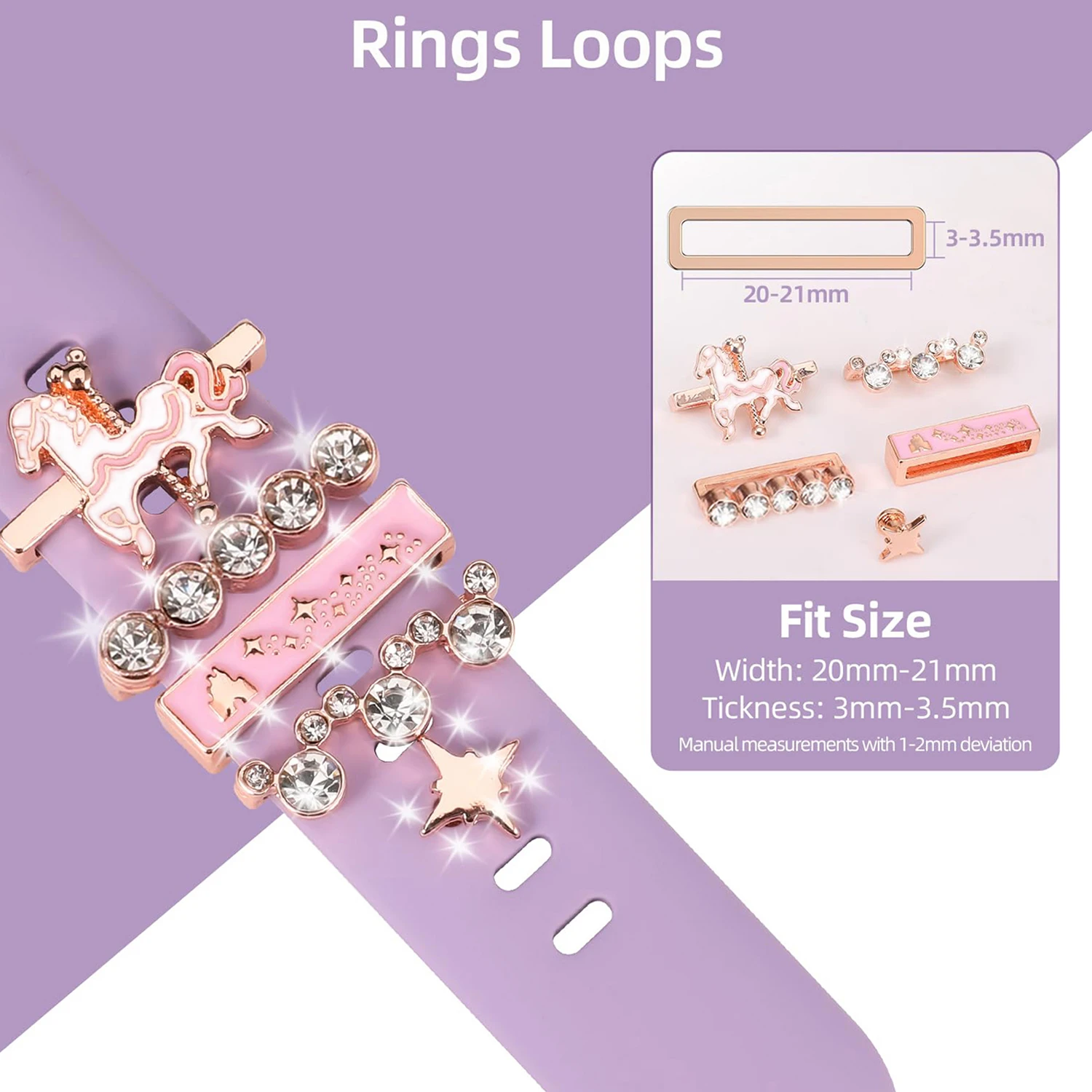 Carousel Decorative Ring Set for Apple watch silicone band Pink Bow strap charms for Smart Watch Bracelet Jewelry