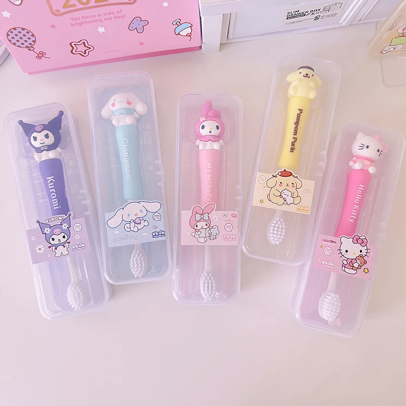 Sanrio Toothbrush Kawaii Cartoon Cinnamoroll Kuromi Kids Household Tooth Brush Sets Soft Toothbrushes Dental Oral Care