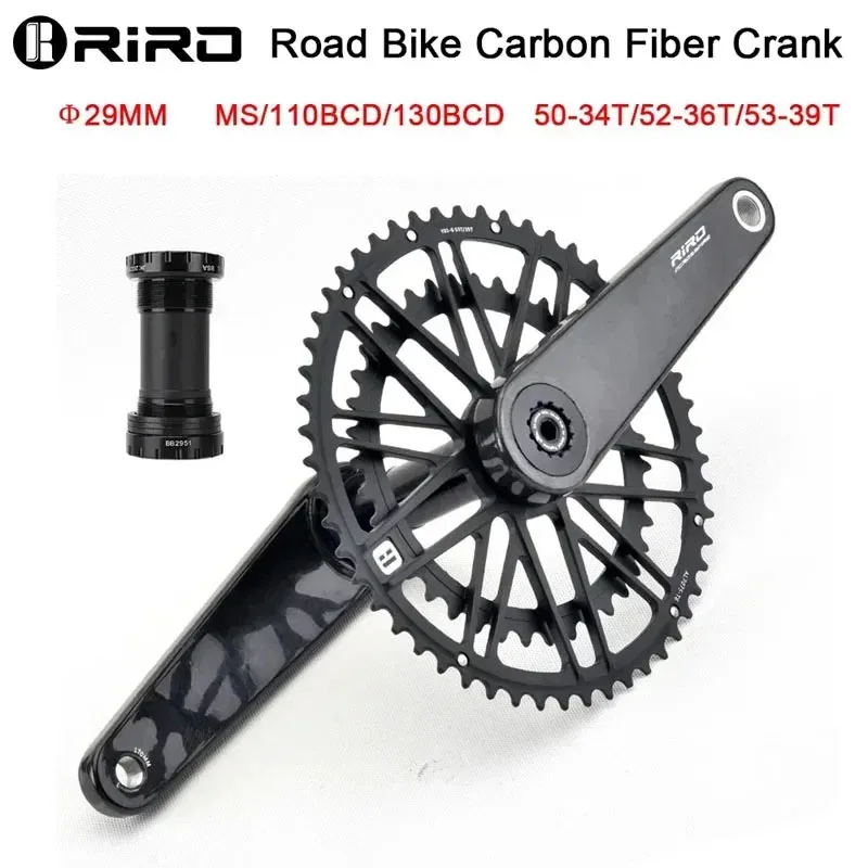 

RIRO Carbon Fiber Crank Road Bike 11/12 Speed 50-34/52-36/53-39T Direct Mount 29MM Bicycle Crankset Chainring Parts