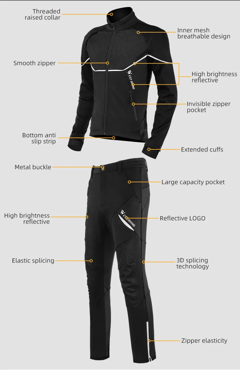 WEST BIKING Winter-Fahrradjacke, warme, winddichte MTB-Fahrradjacke für Herren, Fahrradbekleidung, reflektierendes Set – Detail 17