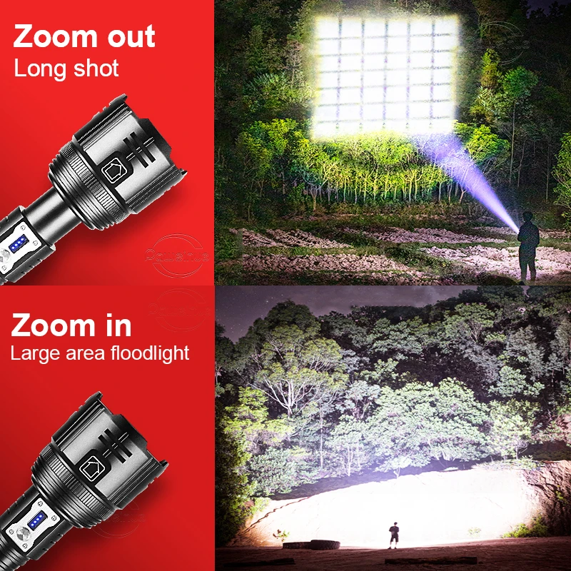 Super Powerful LED Flashlight XHP360 Rechargeable Working Torch Usb Zoomable Tactical Flash Light 18650 Camping Hunting Lantern