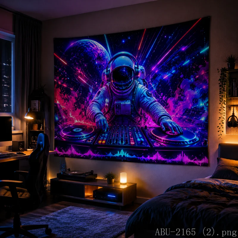 VIKAMA Psychedelic Space DJ Astronaut Tapestry Nebula Planet Wall Hanging Aesthetic Background Decor for Bedroom Gaming Room