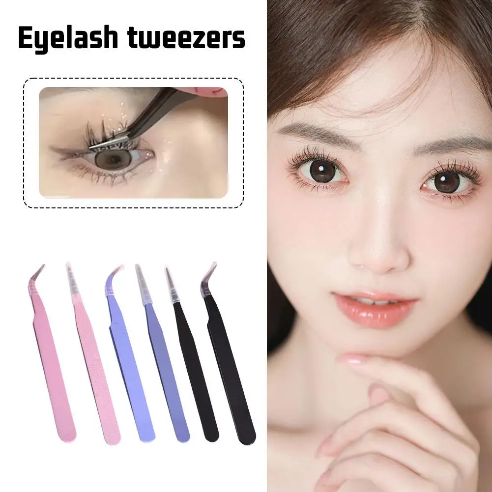 Colorful Professional Elbow Straight Eyelash Tweezers Eyelash Extension Tweezers Makeup Tools For Women V0t8