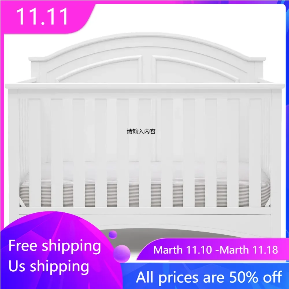 

6-in-1 Convertible Crib,Adjustable height mattress support with 3 positions，55"L x 30.5"W x 45"H