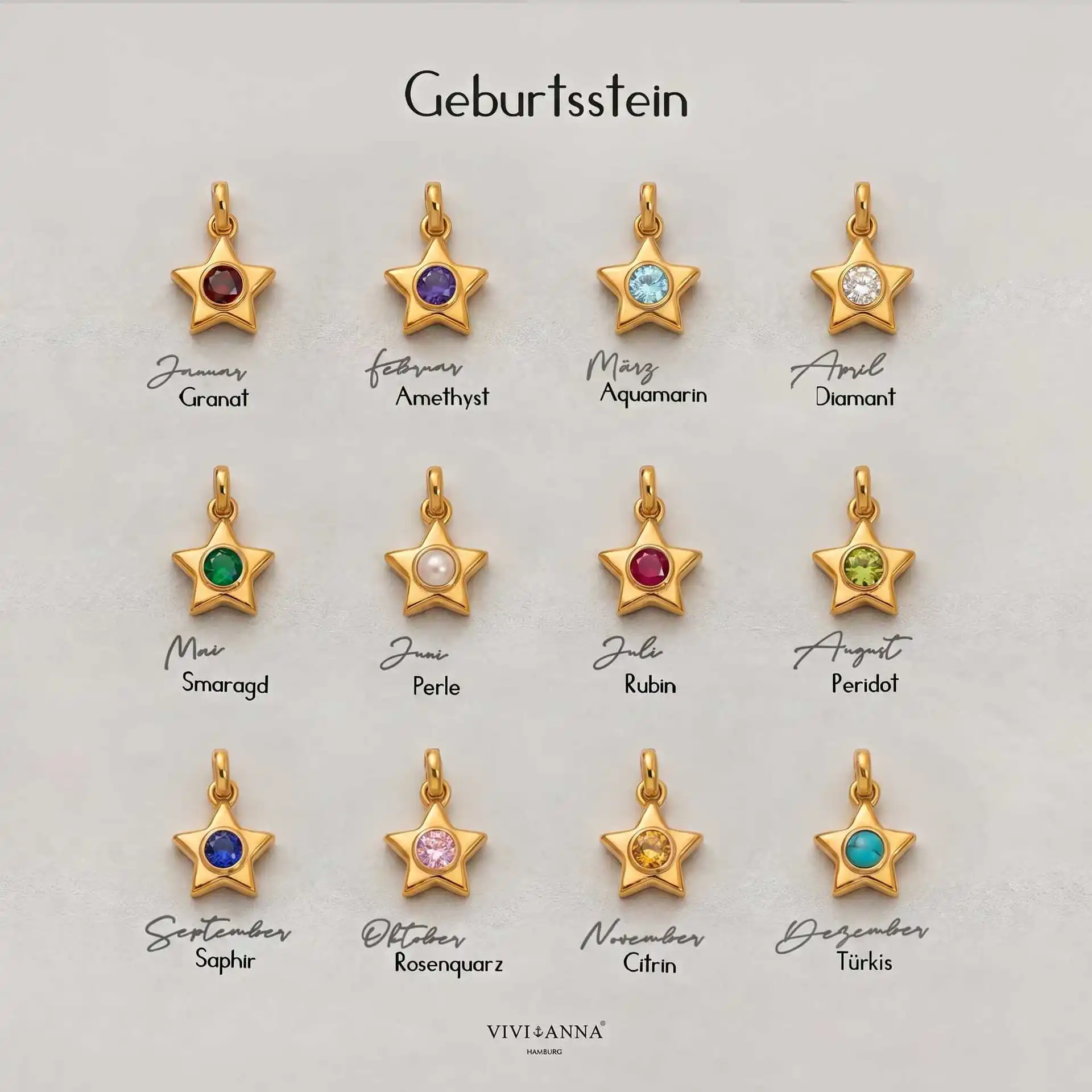 12 Month Birthstone Pendant Pentagram Star Charm Handmade DIY Jewelry Making for Necklace Bracelet 18K Gold Women Accessories