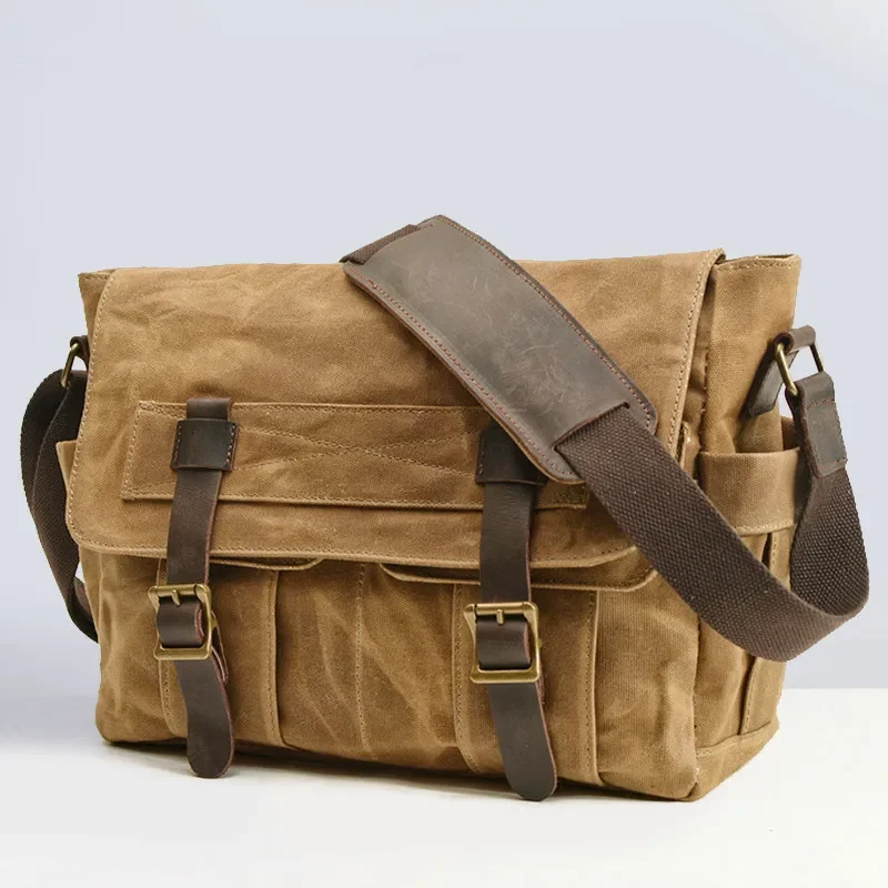 Motorcycle side bag retro waterproof oil wax canvas shoulder messenger bag casual tooling locomotive riding messenger bag