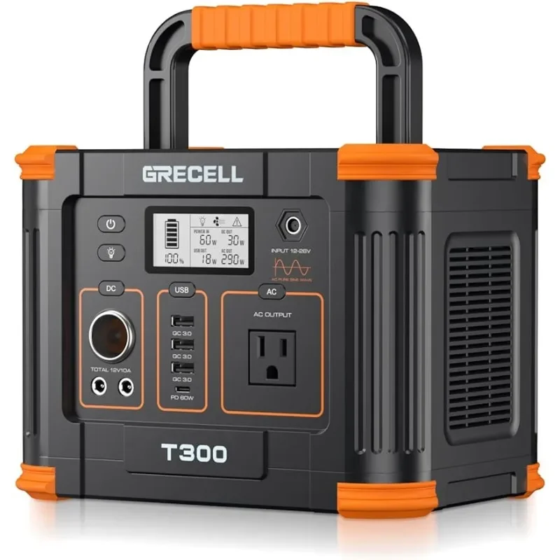 

Portable Power Station 300W (Peak 600W), GRECELL 288Wh with 60W USB-C PD Output, 110V Pure Sine Wave AC Outlet Backup Lithium