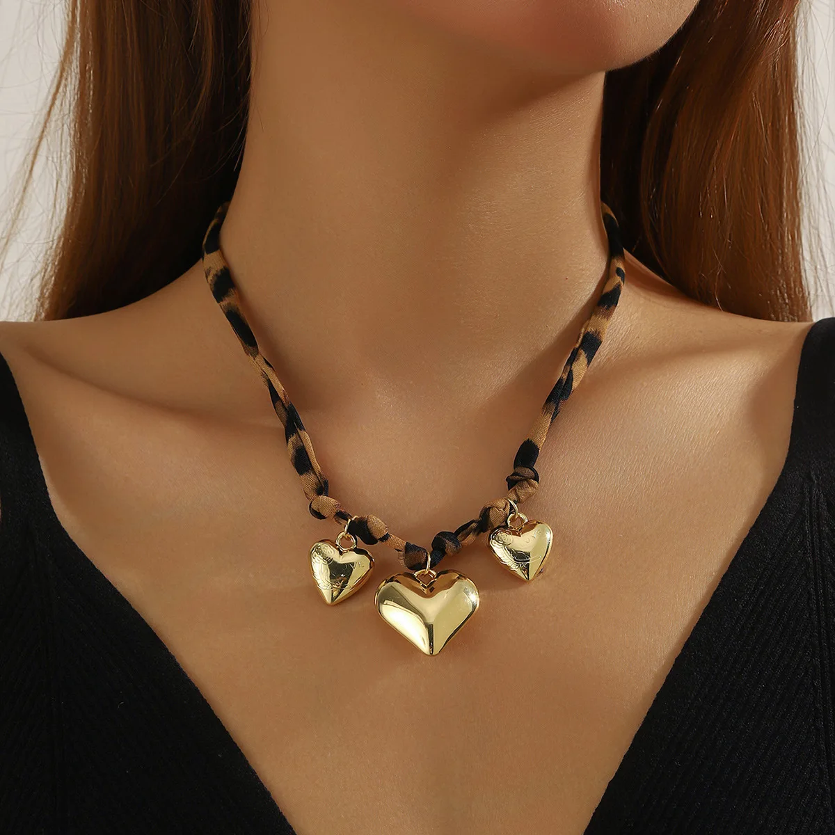 Abstract Leopard Pendant Necklace Ocean Wave Choker Scarf Chain Adjustable Layered Jewelry for Women Resort Wear