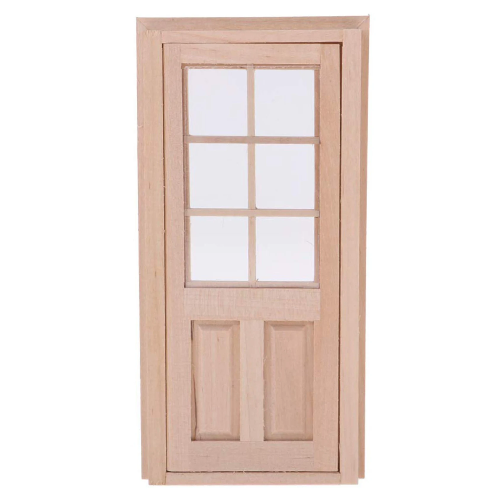 1/12 Wooden 6-Panel Single Door Frame Model Miniature Doll House DIY Decoration Kitchen Game Party Toys for Dollhouse