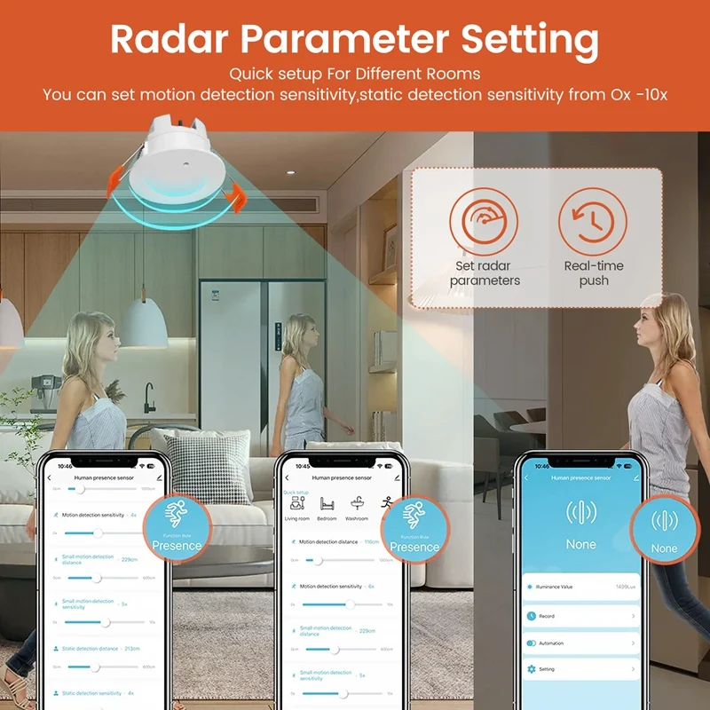 Sensor inteligente de presença humana Zigbee-24G com precisão de detecção de luminância Tuya Sensor inteligente de micromovimento humano