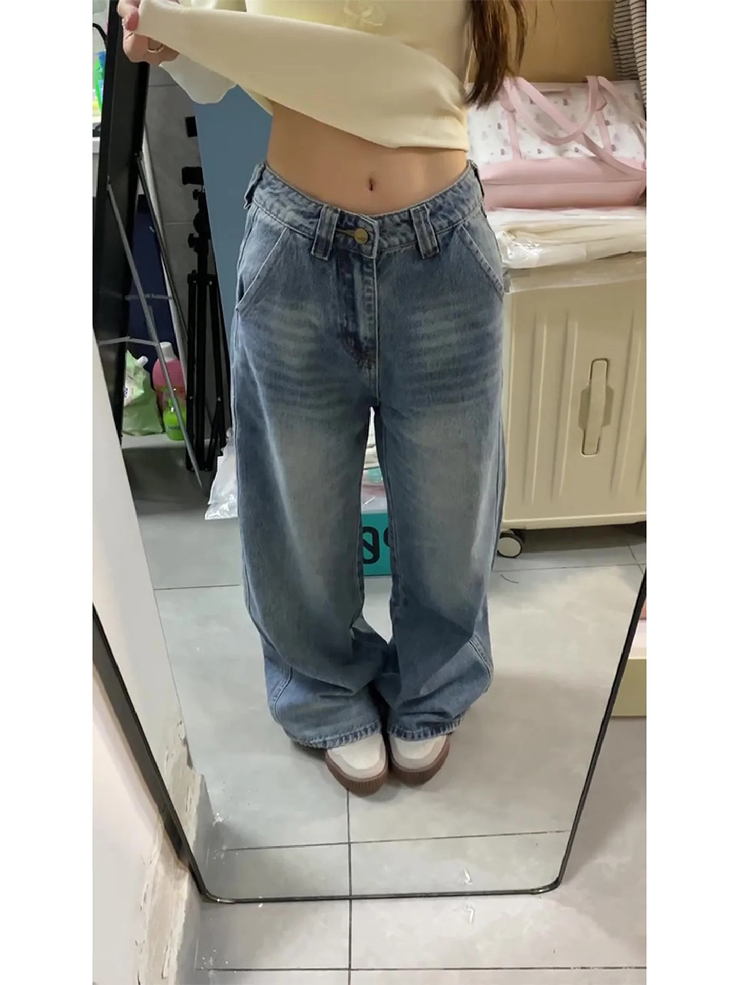 Plus size americano sle perna reta denim jeans feminino outono inverno novo design ket bordado magro calças de perna larga