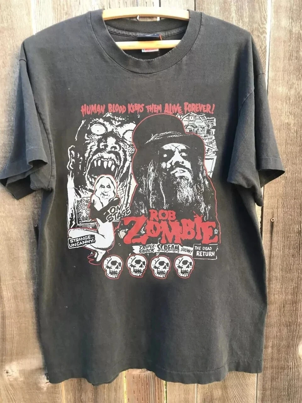 Weißes Zombie-Band-Shirt, Basic Charcoal Reprint T-Shirt für Männer und Frauen, Harajuku-Männerkleidung, Grafik-T-Shirts