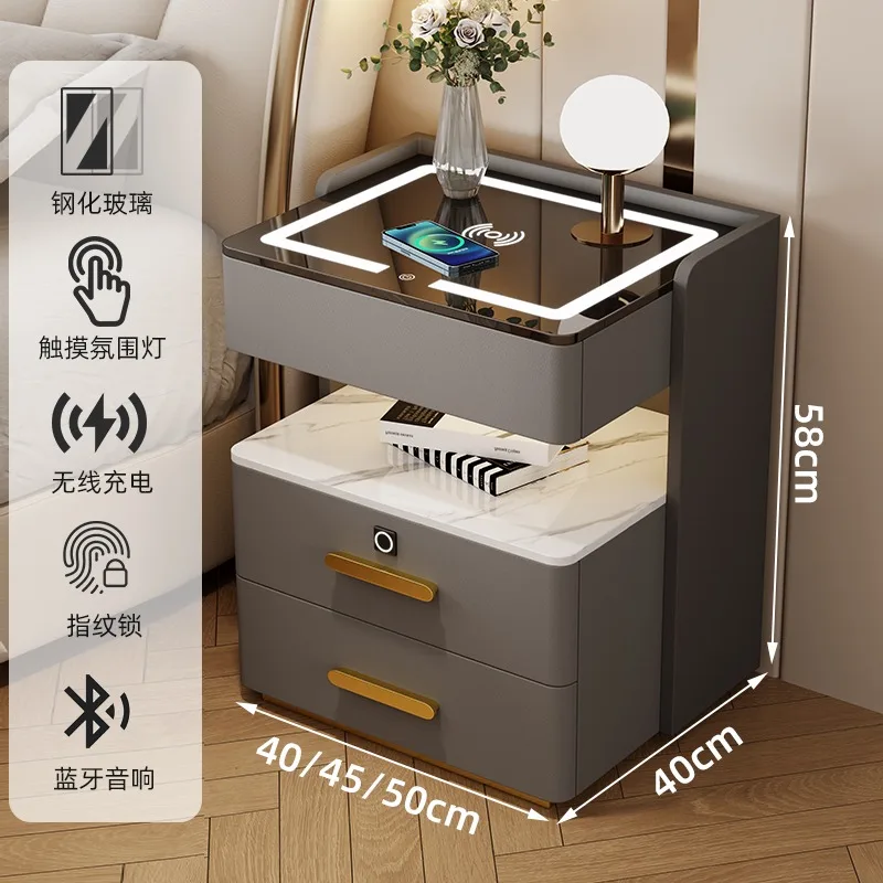 منضدة حديثة فاخرة وبسيطة من الخشب الصلب، طاولة بجانب السرير، متعددة الوظائف، شحن، تخزين، تركيب مجاني لغرفة النوم #5