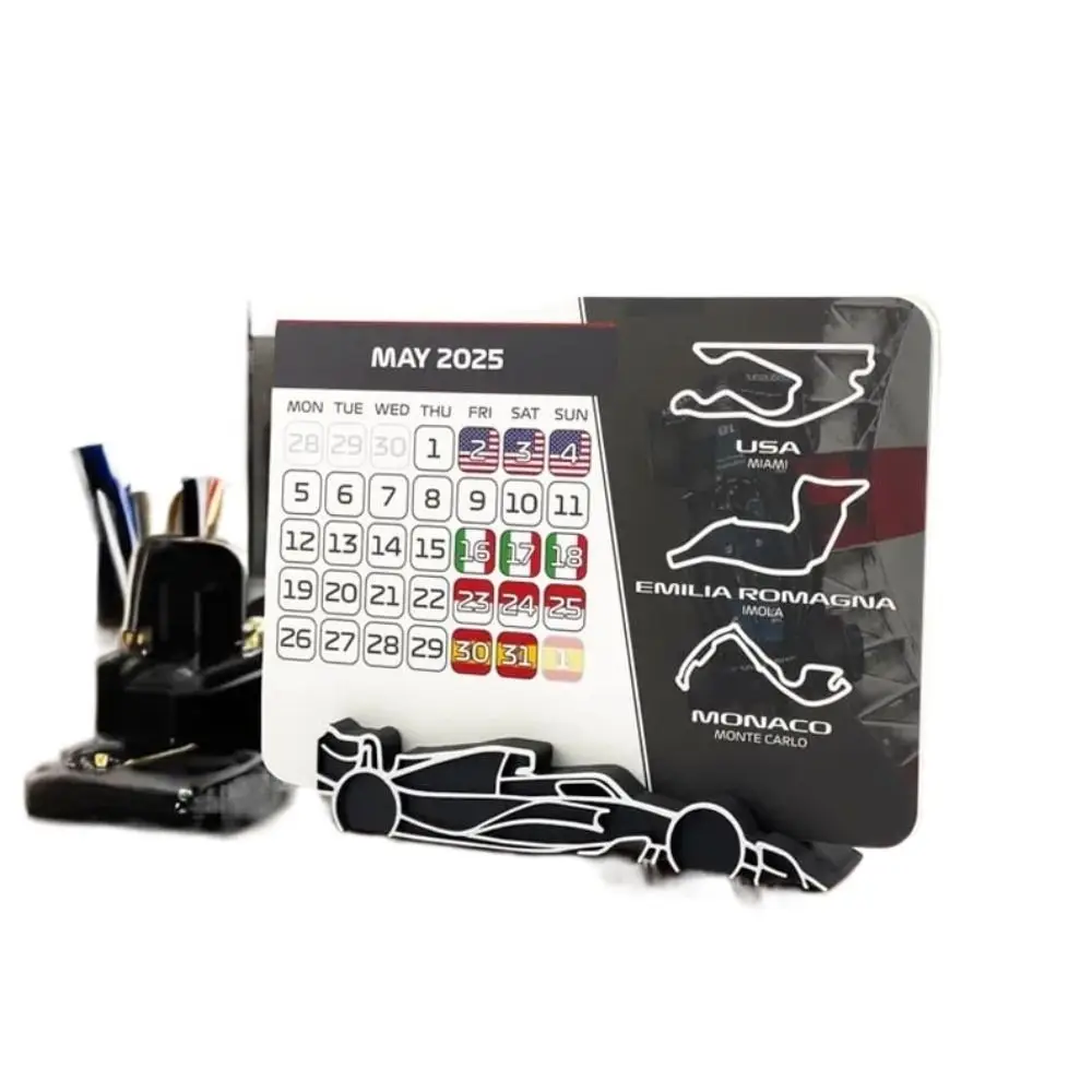 2 Pcs Trendy Car Racing Desktop Calendar Experience Thrill Motor Calendar with Bracket Cool Calendar Gifts