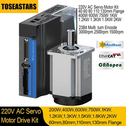 220V AC Servo Motor Kit 60 80 110 130mm flange  400W 750W 1KW 1.5KW 23Bit Absolute Magnetic Encoder RS485 Pulse EtherCAT CANopen