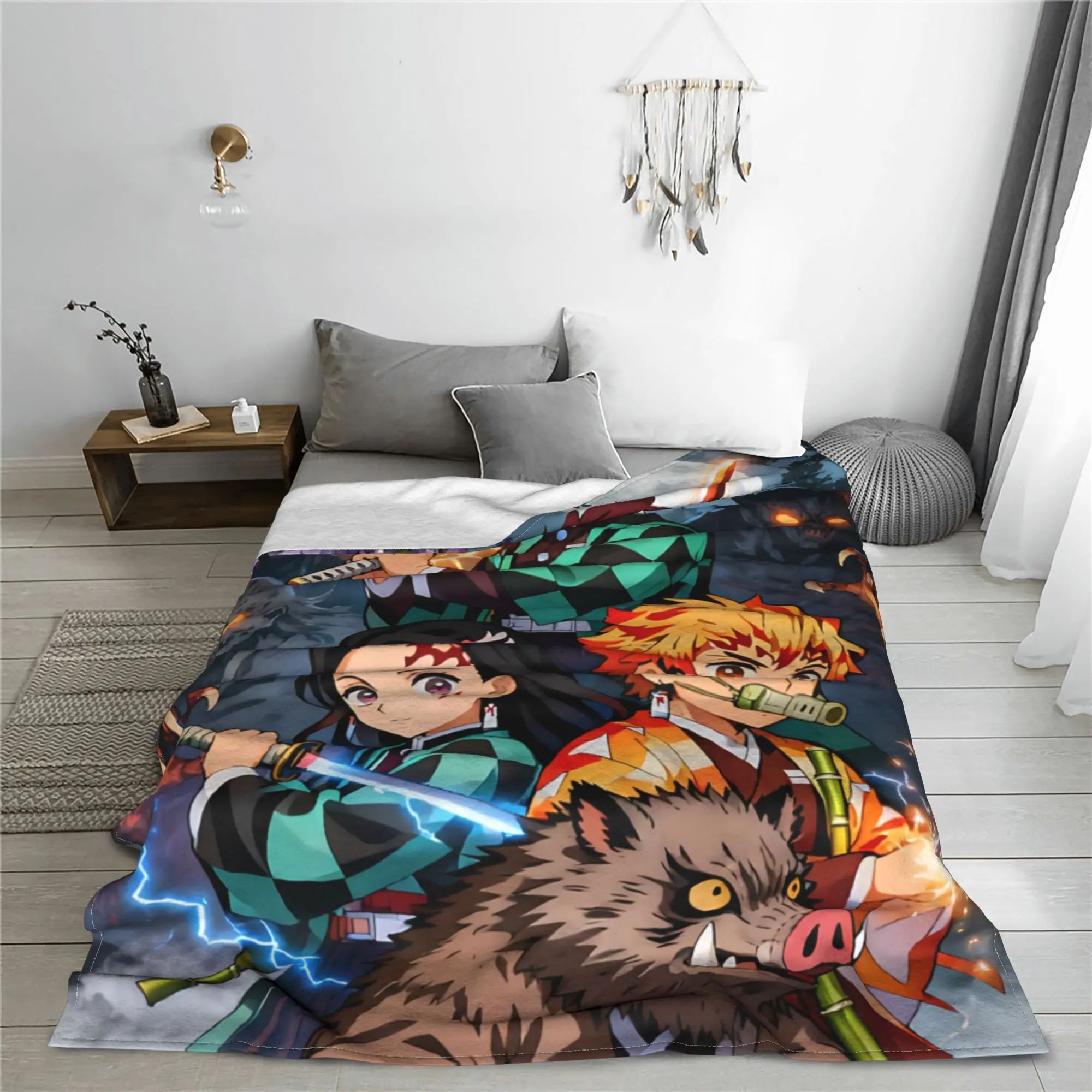 1PC Demon Slayers  Winter Blankets for Adults Bedding Home Interior Sofa Knee