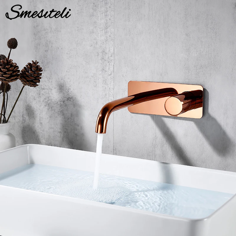 

Bathroom Faucet Wall Mounted Mixer Sink Tap Dual Control Single Handle Faucet Solid Brass Rose Gold Tap Hot And Cold Water