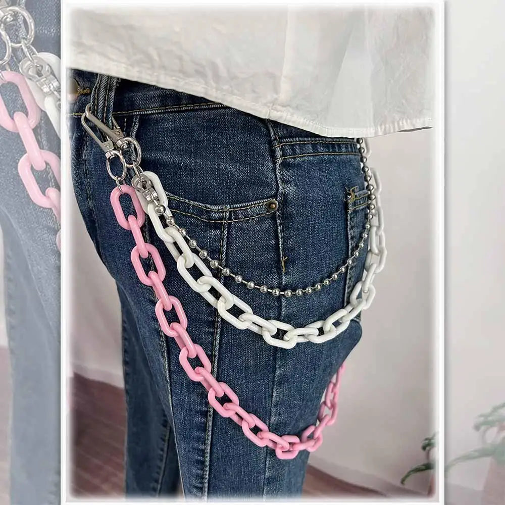 Popular Pink Men Clothes Decoration Hip Hop Acrylic Chains Pants Chains Plastic Belts Punk Style Waist Chains Double Layer