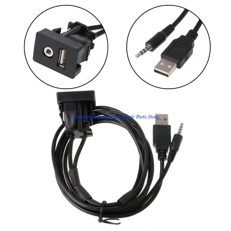 H7BD 100cm Marine Flush Mount 3.5mm AUX USB Port Panel Extension Cable Adapters