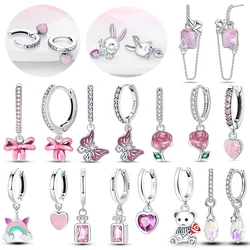 925 Sterling Silver Valentine's Day Love Pink Rainbow Series Shiny Zircon Earrings Female Earrings Wedding Engagement Birthday