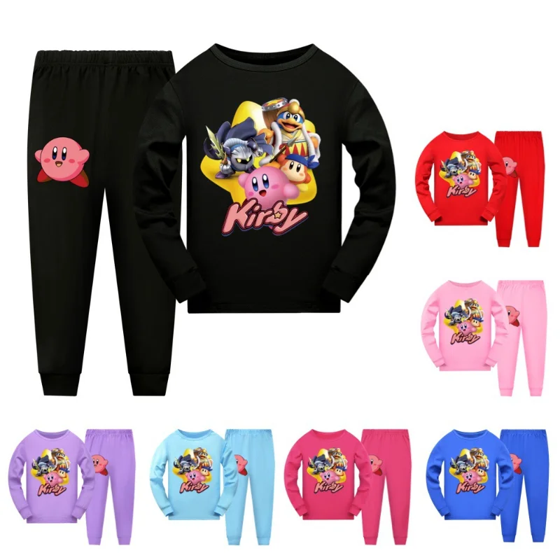 Kirby Children Long Sleeve Pajamas Sets Girls Nightwear Spring Autumn Boys Sleepwear Anime Cosplay Pyjamas Kids Birthday Gift