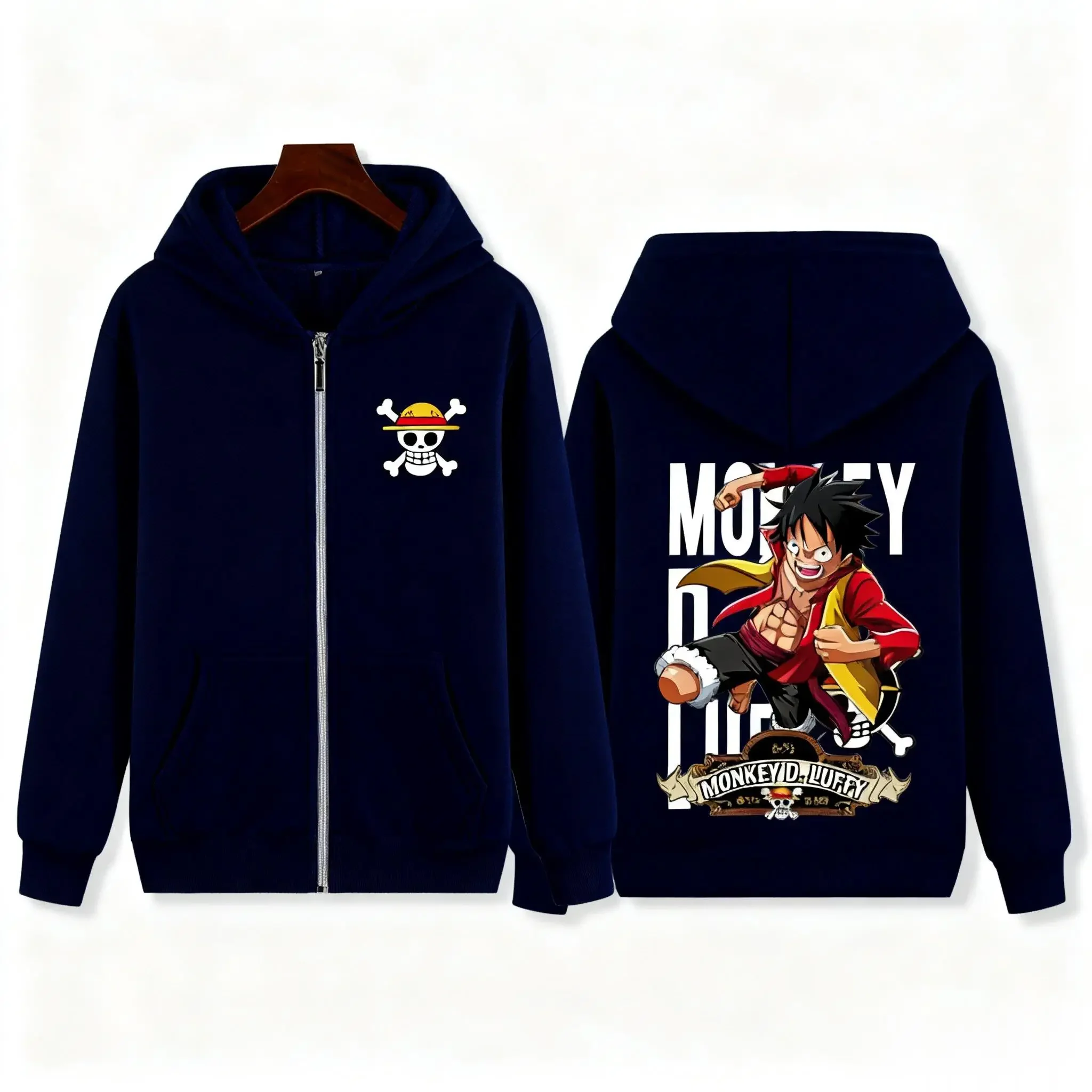 المتضخم الشارع الشهير أنيمي زمم مقنعين قطعة واحدة لوفي البلوز الرجال النساء عادية كم طويل البلوز سترة موضة للجنسين #5