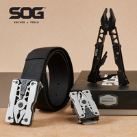 SOG Sync I & II Multitool Belt Buckle EDC Mini Multi Tool Gadgets for Men, Folding Pliers, Knife and 12 Survival Tools Kit Sets