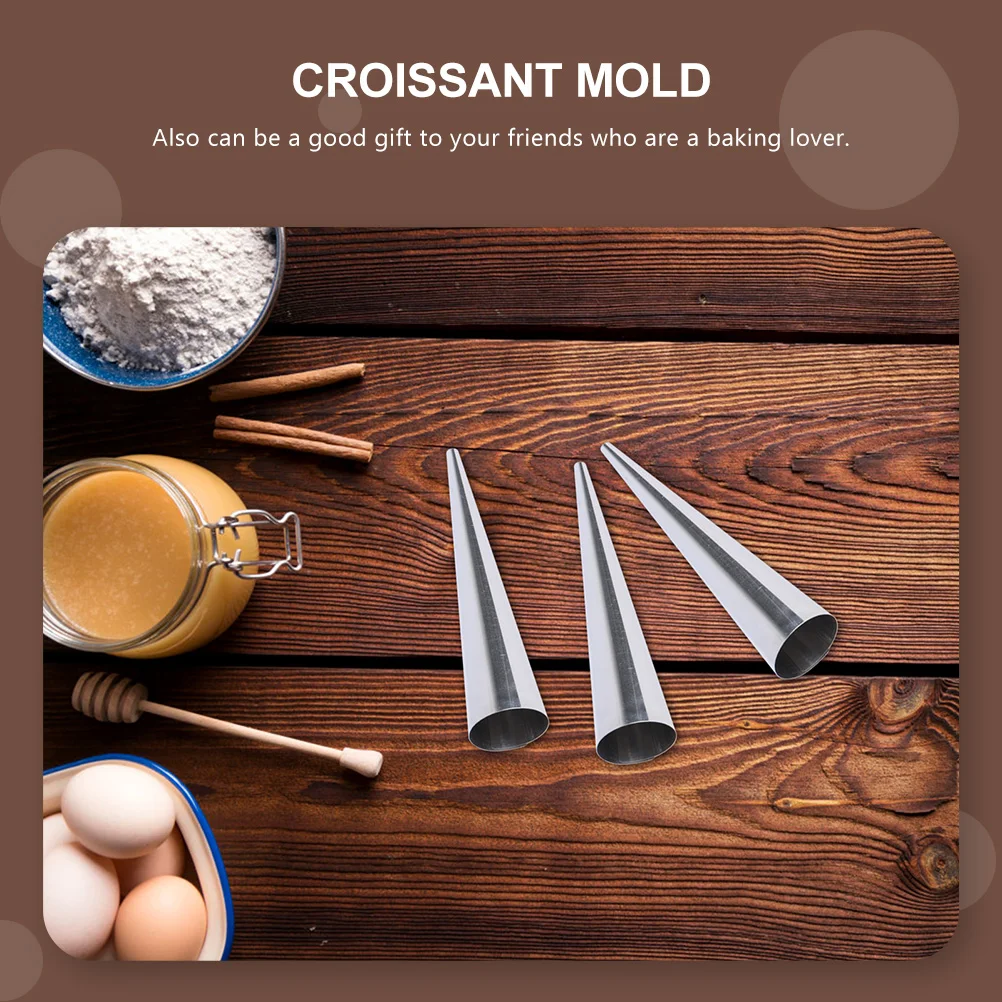 12 Pcs Croissants Spiral Baking Sticks Empty Pastry Tubes Bakeware Hollow Cannoli Tubular Shaped Molds Silver Cone