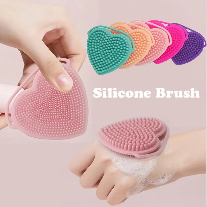 Cepillo de limpieza suave, cepillo de belleza exfoliante portátil, cepillo Facial de silicona en forma de corazón, cepillo colgante de rascador de doble cara