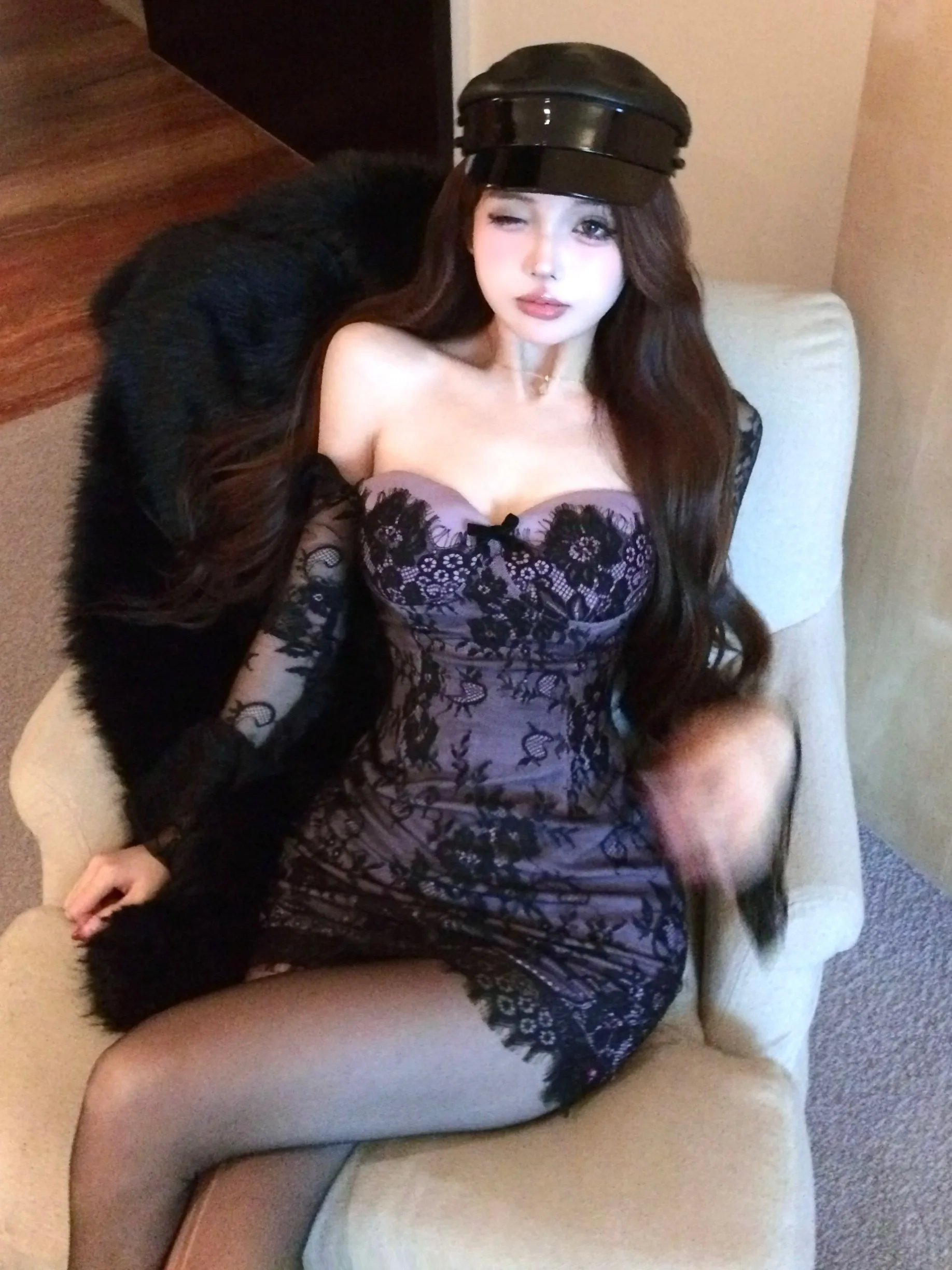 Sexy Square Neck Spitze Lila Minikleid Für Frauen Retro Ausgestattet Ausschnitt Bodycon Party Club Formale Kleid Y2K Ästhetik Kunst Kleidung