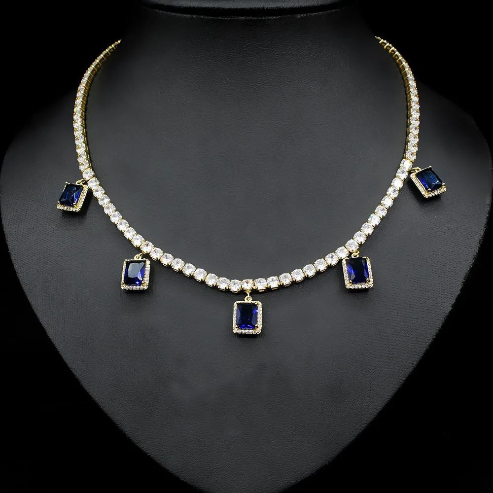 

HIBRIDE Elegant Necklace Square Accessory Drop Hollow Jewellery Zirconia Set Bridal Dress Jewellery Party Ladies Wedding A-2