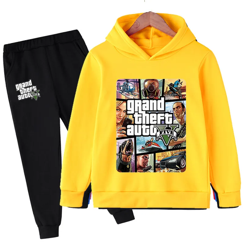 Kids Game Gta 5 2pcs Hooded Sweatshirt+Jogging Pants Suits 3-13 Years Boys Girls Spring Autumn Tracksuits Children Clothes Sets