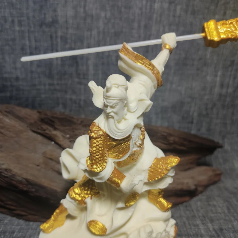 Ivory Nut Carved Drawing Gold Plated God of War and Wealth Weiwu Guan Gong Lord Guan the Second14*8.5*5cmDesktop Crafts Ornament