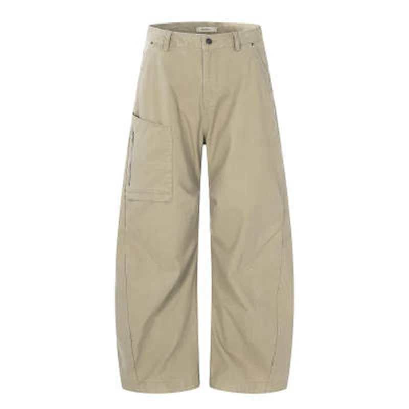 

American Retro Khaki Work Pants Men's Loose Straight Casual Trousers Pocket Solid Color Retro Casual Spliced Wide Leg Trousers