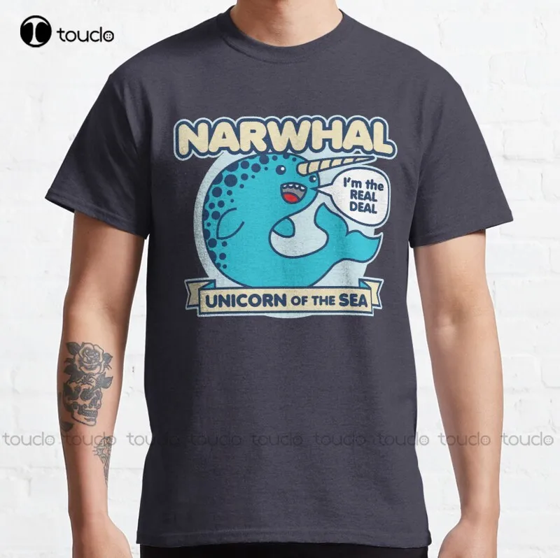 New Narwhal Classic Cartoon Funny Unicorn Humor Unicorn T-Shirt Cotton Tee Shirt Golf Shirts For Men Custom Aldult Teen Unisex