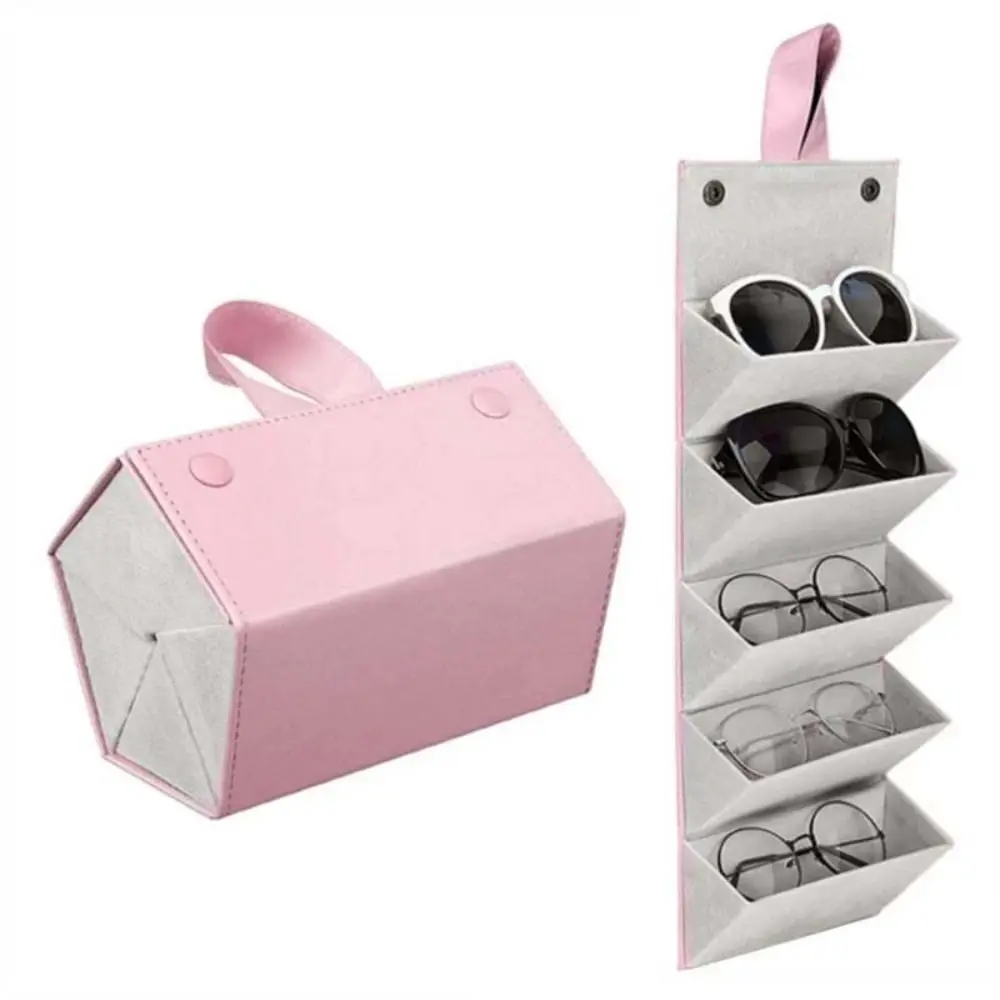 

Simple Folding 5 Slots Glasses Case PU Eyewear Holder Sunglasses Box Jewelry Organizer Snap Button Sunglass Display Case Men