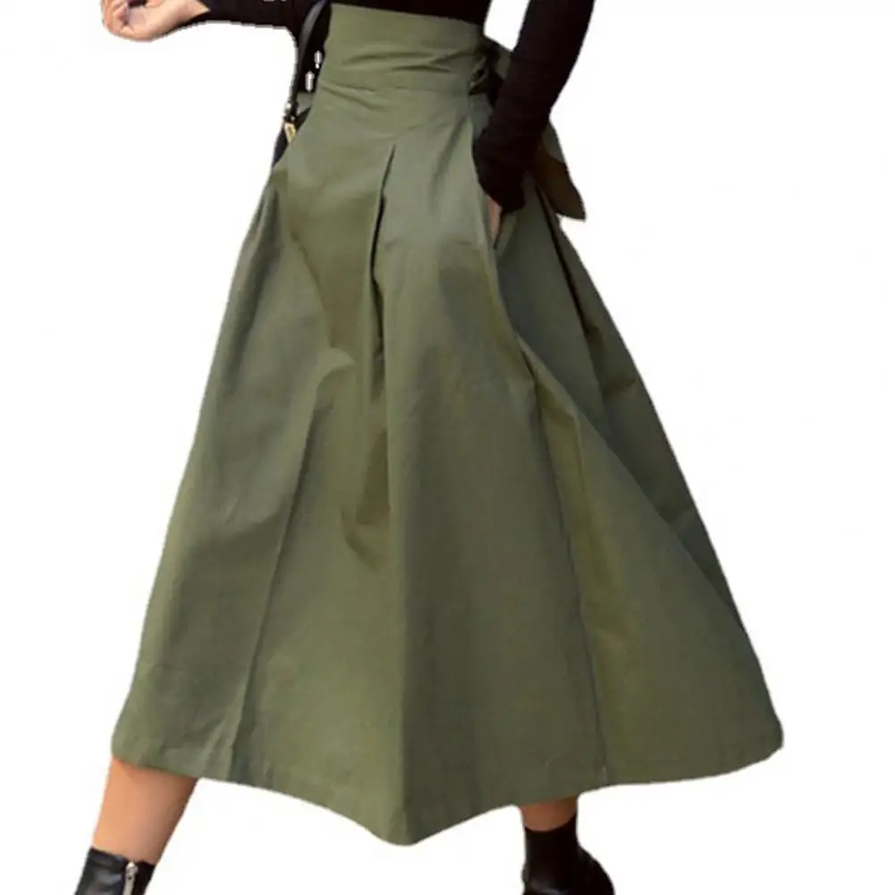 Women A-Line Skirt High Waist Slim-fitting Pure Color Korean Fashion Big Swing Skirt