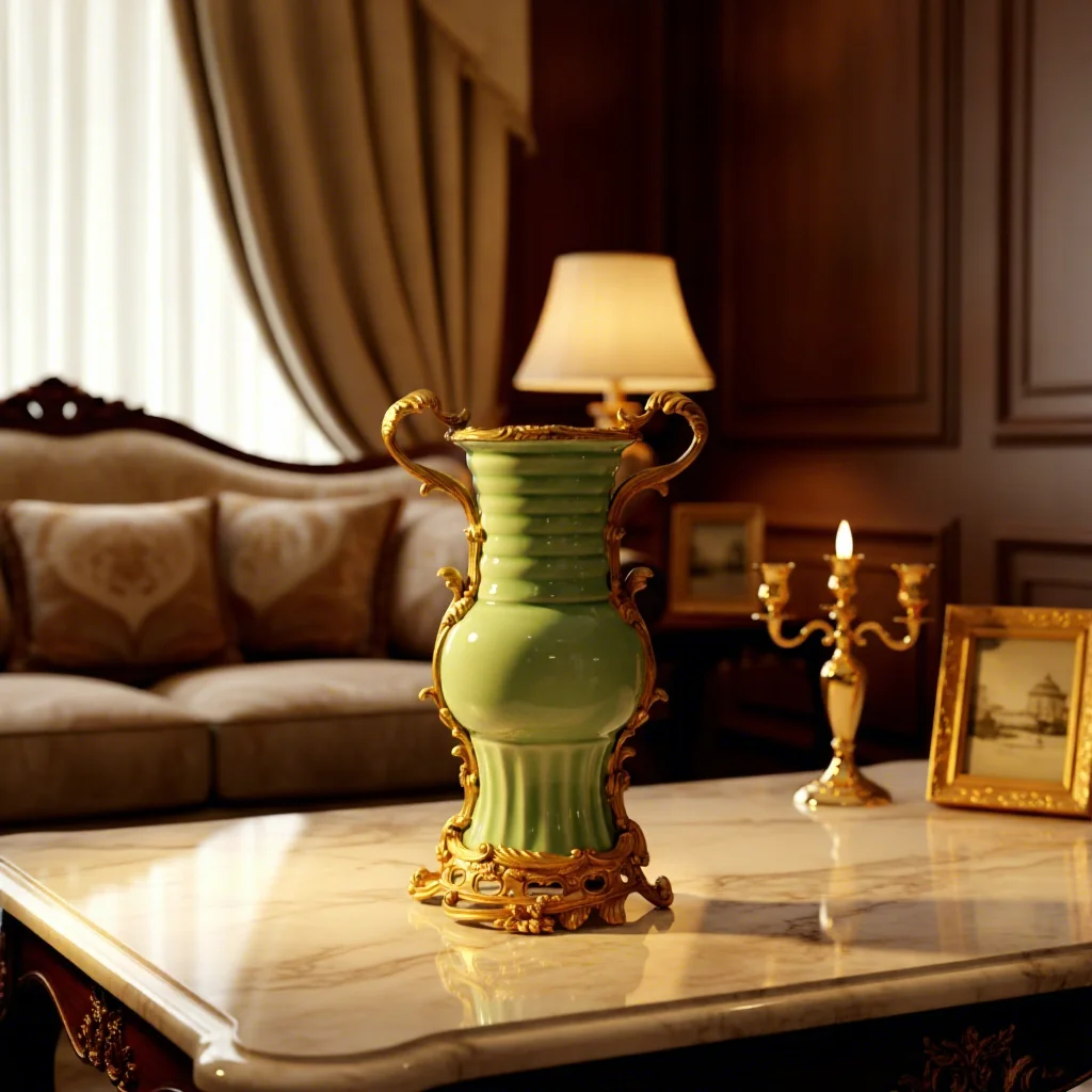 &c Luxurious Bronze Decorative Art Style Ceramic Vase, Featuring Elegant Linear Designs,a Fine Piece of Ceramic Work