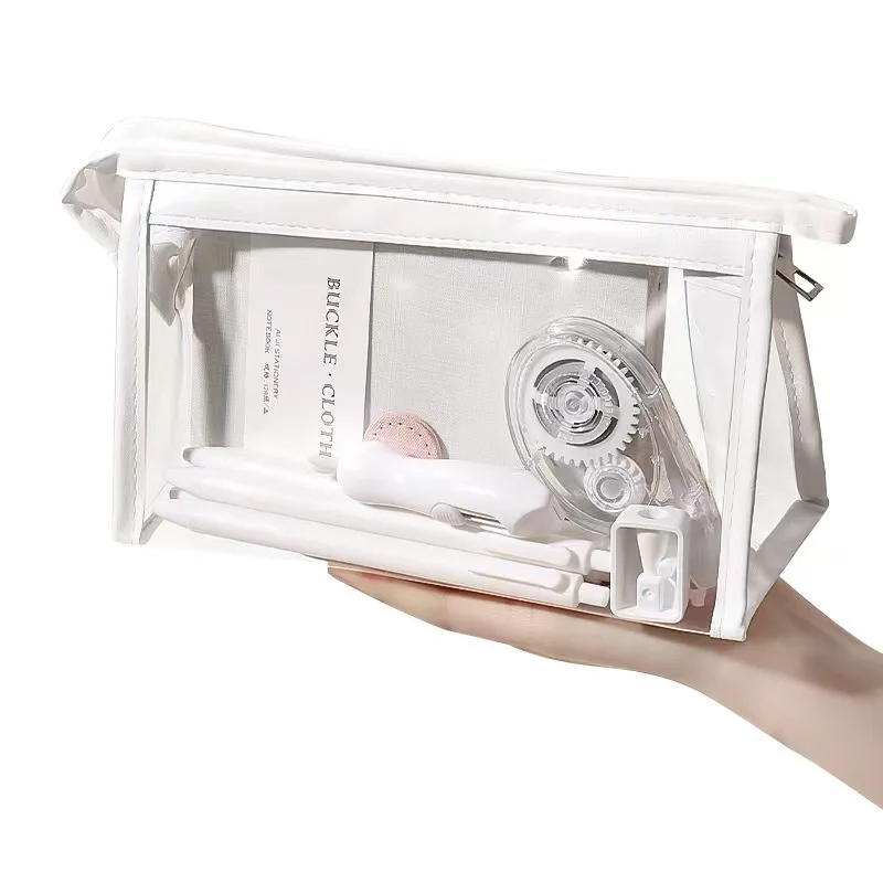 Transparent Pencil Case Aesthetic Large Capacity Junior High School Student Stationery Storage Simple Solid Color Japanese Style