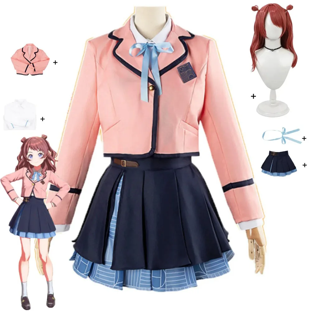 

Аниме-игра Gakuen Idolm@Ster Hanami Saki, карнавальный костюм, японский кавайный розовый JK, униформа, пальто, юбка, парик, женское платье для кампуса