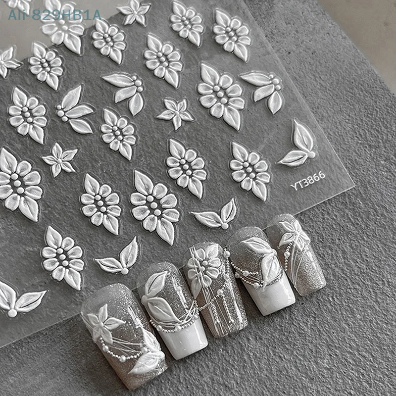 1 Sheet 3D Creamy Embossed Flowers Nail Art Stickers Self Adhesive Nail Decals Simple Flower Nail Decoration DIY Manicure Salon